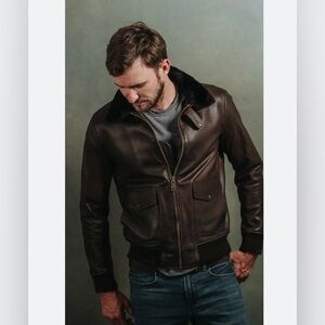 Satchel and Page Limited Run Leather Chocolate Brown Bomber Jacket Sz S